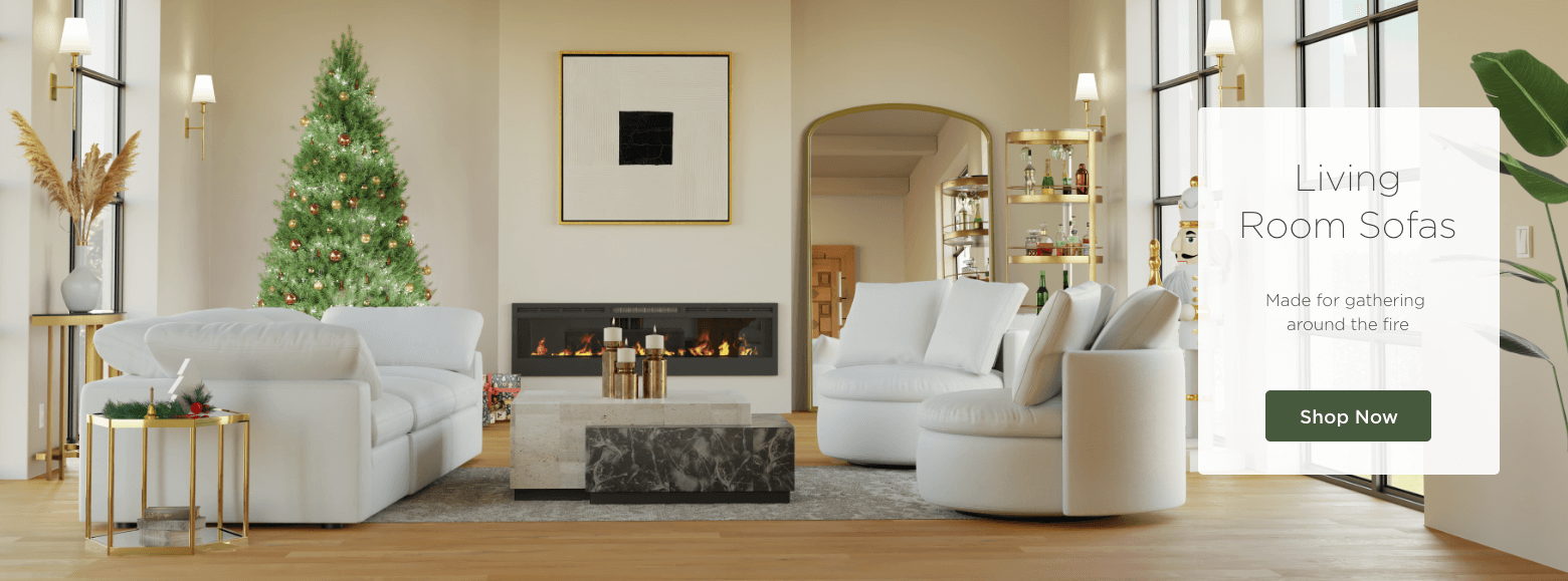 Living Room Sofas. Made for gathering around the fire. Shop Now.